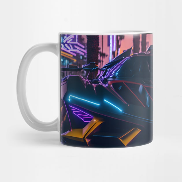 Dark Neon Sports Car in Beach Neon City by star trek fanart and more